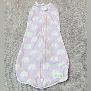 Woombie Original Baby Swaddle 0-3 months 5-13 lbs Purple Elephant Lilac